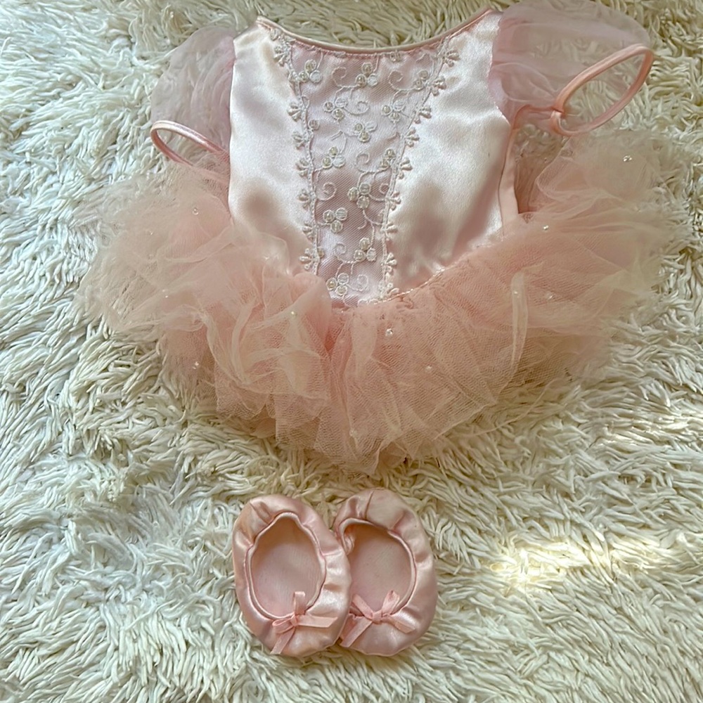American Girl Pearled detailed Ballerina outfit with slippers.